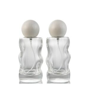 50ml Wavy Transparent Glass Bottle with Ball Cap, Spray Perfume Bottle, Cosmetic Packaging Roller Glass Bottle