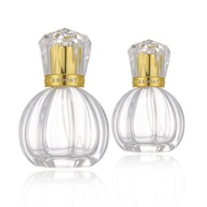 In Stock 50ml Clear Glass Pumpkin Perfume Bottle, Luxury Empty Spray Refill Bottle with Crystal Diamond-studded Cap