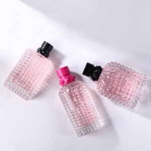 High-end Rivet Perfume Glass Bottle, 75ml & 100ml Transparent Cosmetic Spray Bottle, Empty Skincare Bottle