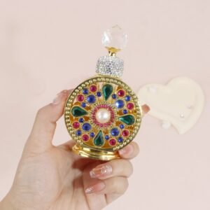 Cross‑border Middle‑East Luxury Rhinestone‑Decorated Glass Perfume Empty Bottle, 15ml Portable Travel Airless Refillable Sub‑bottle for Essential Oil