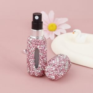 Rhinestone‑Decorated Airless Press Perfume Refillable Bottle, 5ml Window‑View Empty Spray Bottle, Portable Cosmetic Mist Empty Bottle