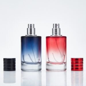 In‑Stock Gradient‑Color Cylindrical Glass Perfume Refillable Bottle, Portable Press Cosmetic Spray Empty Bottle, Custom Logo Available
