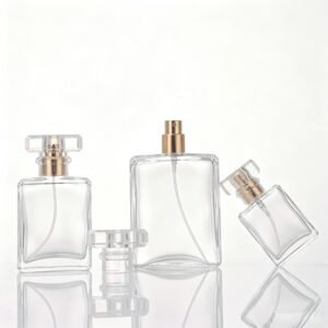 Custom Color Logo Flat Square Glass Perfume Bottle, Luxury Empty Refillable Cosmetic Spray Bottle, Press Pump Mist Atomizer