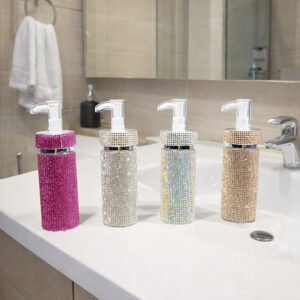 Cross‑border Luxury Rhinestone Lotion Pump Bottle, European‑American Style Empty Refillable Bottle for Facial Cleanser, Body Wash & Shampoo