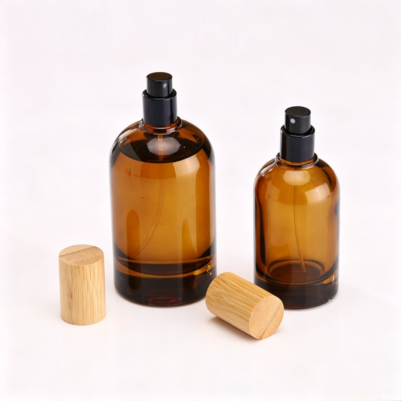 Wholesale Round Amber Glass Perfume Spray Bottle 30ml 50ml 100ml Snap‑on Refillable Empty Perfume Atomizer - 图片 2