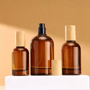 Wholesale Round Amber Glass Perfume Spray Bottle 30ml 50ml 100ml Snap‑on Refillable Empty Perfume Atomizer