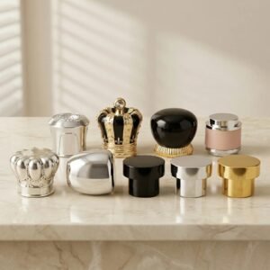 Wholesale In‑stock 15mm Snap‑on Perfume Bottle Caps, Plastic Crown / Pagoda / Diamond‑Shaped / Weighted Ball Lids, High‑End Packaging Accessories
