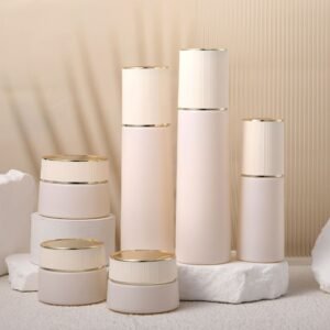 Custom Simple Porcelain White Glass Skincare Packaging, 30g Cream Jar & 100ml Lotion Serum Press Pump Bottle, Wholesale Cosmetic Containers