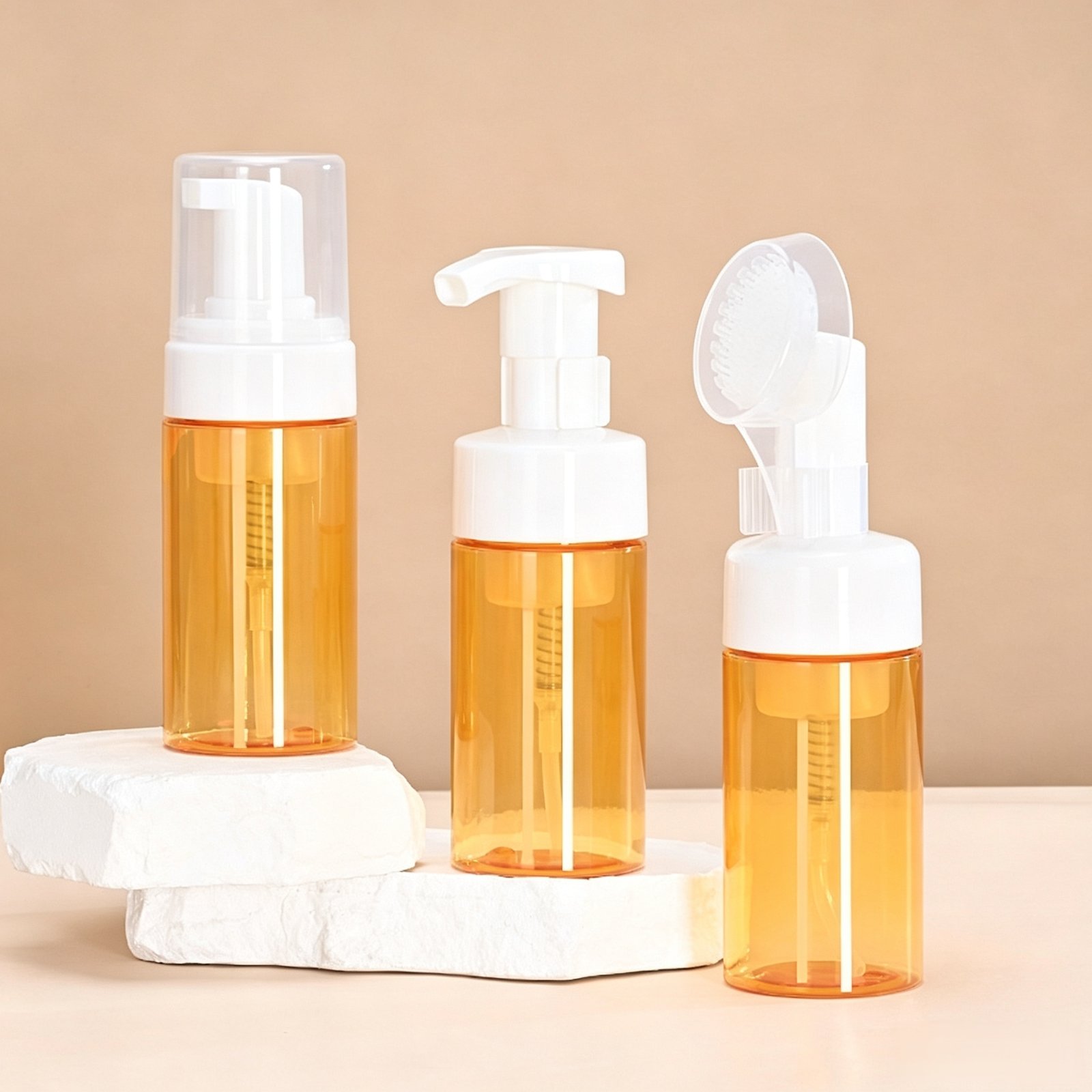 150ml PET Foaming Bottle, White Press Mousse Pump Bottle, Travel Refillable Container for Facial Cleanser, Soap Dispenser, In Stock - 图片 2